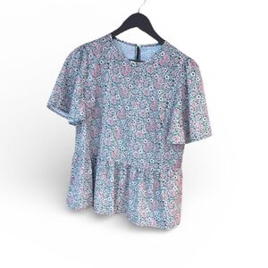 Gomorn women’s floral short sleeve ruffle hem Boho top multicolor Size Small